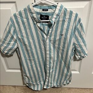 Hollister Teal and White Striped Shirt